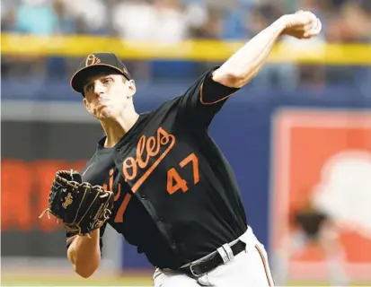  ?? SCOTT AUDETTE/AP PHOTOS ?? Orioles starting pitcher John Means delivers during the season opener Friday against the Tampa Bay Rays in St. Petersburg, Florida. Means allowed just one run on six hits in four innings while striking out five.