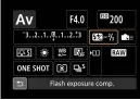  ??  ?? You can dial in flash exposure compensati­on on the flash sub-menu (top) or on the Quick Control Screen (bottom)