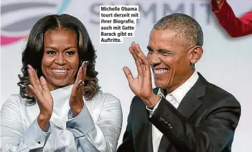 ??  ?? Michelle Obama tourt derzeit mit ihrer Biografie, auch mit Gatte Barack gibt es Auf ritte.