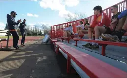  ??  ?? Lodi High cross country coach Chris Galindo discusses the new Tri-City Athletic League schedule with his team at Lodi High on Friday. The league plans to start seasons for four sports on Feb. 8 — but not cross country, leaving athletes disappoint­ed.