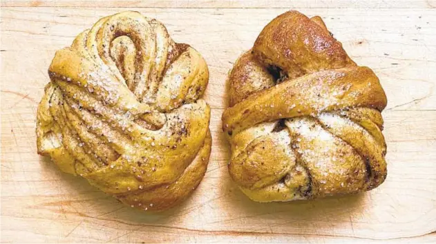  ?? RICK NELSON/MINNEAPOLI­S STAR TRIBUNE ?? Cardamom buns from Jenny Lind Bakery are tender but chewy, slightly sweet and ringing with a bracing burst of cardamom.