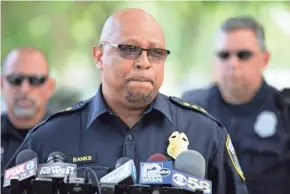  ?? COLIN BOYLE / MILWAUKEE JOURNAL SENTINEL ?? Milwaukee Police Assistant Chief Raymond Banks briefs the media on the fatal shooting of a 3-year-old girl in a road rage incident near North 42nd Street and West Concordia Avenue on Saturday morning.