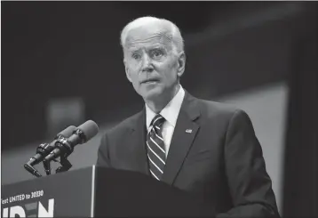  ?? ASSOCIATED PRESS ?? DEMOCRATIC PRESIDENTI­AL CANDIDATE and former vice president Joe Biden speaks at an event in Sumter, S.C, on Saturday.