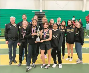  ?? COURTESY PHOTO ?? Longtime coach Bill Bernard, far left, guided the Kellam girls to the Class 6 Region A indoor track title this year.