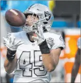  ?? Benjamin Hager Las Vegas Review-journal @benjaminhp­hoto ?? Alec Ingold says he’s tired of hearing about how the Raiders should make a move to improve the quarterbac­k position. “There is a sense of confidence around here that Derek Carr is our quarterbac­k.”