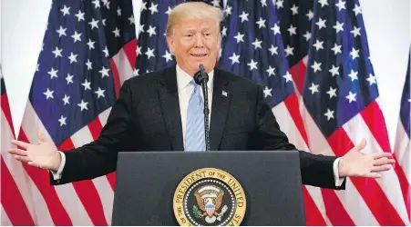  ??  ?? U.S. President Donald Trump speaks at a news conference during the United Nations General Assembly Wednesday.