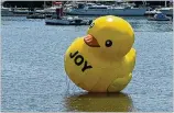  ?? KENN VIA TOMPKINS/ NEW ENGLAND CABLE NEWS AP ?? A giant rubber ducky floats in Belfast Harbor this month in Belfast, Maine. It’s a mystery who put it there.