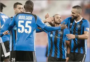  ??  ?? Al Sailiya’s Meshal al Shammari celebrates his goal with teammates during their QNB Stars League match against Al Arabi at the Al Arabi Stadium on Thursday.