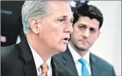  ?? J. SCOTT APPLEWHITE/AP ?? Kevin McCarthy, left, eyed the speakershi­p in 2015, but Paul Ryan got the gavel.