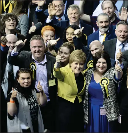  ??  ?? First Minister Nicola Sturgeon at the count with SNP Glasgow leader Councillor Susan Aitken and supporters