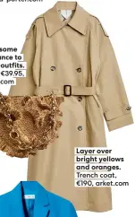  ?? ?? your outfits. Bag, €39.95, zara.com
Layer over bright yellows and oranges. Trench coat, €190, arket.com