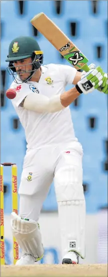  ?? Picture: AFP ?? CAPTAIN COURAGEOUS: Proteas skipper Faf du Plessis plays a ball to the off side during the second Test against India at Centurion. Du Plessis scored a vital 48 runs in South Africa’s second innings of 258, setting India 287 to win the match ● Full...