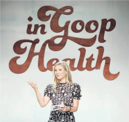  ?? NEILSON BARNARD / GETTY IMAGES FOR GOOP FILES ?? Gwyneth Paltrow speaks onstage at the In Goop Health Summit in June in California. Paltrow says Goop’s Madame Ovary, which costs US$90 for a month’s supply, is intended for women right before, during and after menopause.