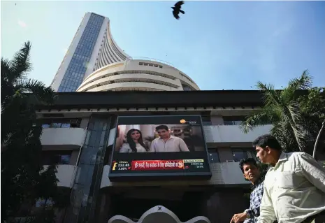  ?? AFP ?? The Bombay Stock Exchange in Mumbai. India’s bellwether S&P BSE Sensex has posted eight consecutiv­e years of gains