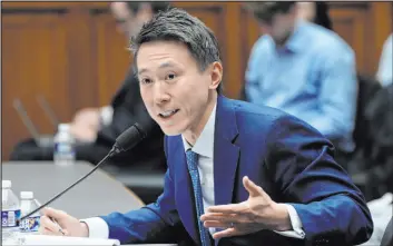  ?? Jacquelyn Martin The Associated Press ?? Tiktok CEO Shou Zi Chew testifies to the House Energy and Commerce Committee on the platform’s consumer privacy practices Thursday on Capitol Hill in Washington.