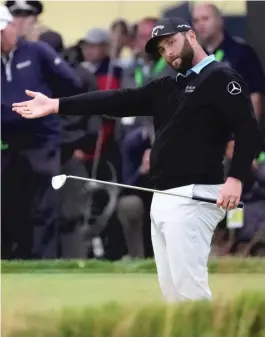  ?? AP ?? Jon Rahm reacts after missing a putt on the 18th hole during the third round of the U.S. Open in Brookline, Mass. He carded a double bogey on the hole.