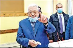  ?? AFP/HO/PPO ?? Palestinia­n President Mahmud Abbas after casting his vote in the local elections, in Ramallah in the occupied West Bank, on Saturday.