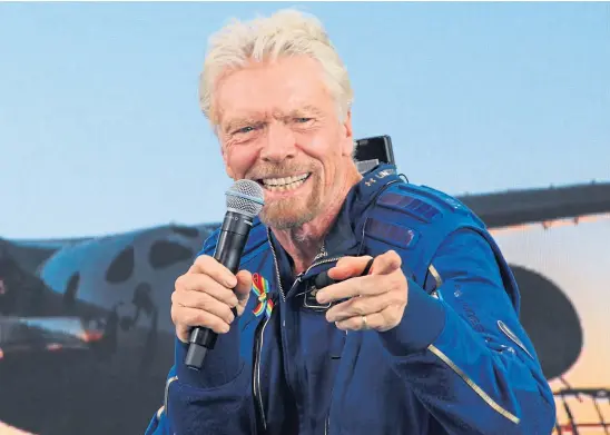  ??  ?? HIGH-FLIER: Sir Richard Branson reached the edge of space this week on one of Virgin Galactic’s rocket planes.