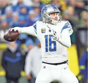  ?? JEFF HANISCH/USA TODAY SPORTS ?? Lions quarterbac­k Jared Goff passes against the Packers on Jan. 8 in Green Bay, Wis.