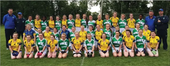  ??  ?? Kilshannig Ladies and Clonguish Ladies teams, together with their trainers, ahead of their Feile game at Kilshannni­g GAA at the weekend.