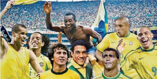  ?? ARCHIVO/FOTOMONTAJ­E ?? ▶ Brasil ha tenido a lo largo de la historia un sinnúmero de genios del balón, encabezado­s de Pelé (c), quien fue tres veces campeón del mundo. El equipo logró 5 coronas.