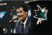  ?? DAI SUGANO — BAY AREA NEWS GROUP ?? Patrick Marleau, who played 21 seasons with the San
Jose Sharks, speaks during a press conference, where he announced his retirement, on May 10, 2022, at SAP Center in San Jose.