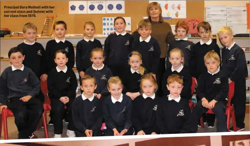  ??  ?? Principal Dara Mulhall with her current class and (below) with her class from 1979.