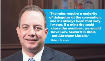  ?? JARRAD HENDERSON, USA TODAY ?? Republican National Committee Chairman Reince Priebus says that despite the arguments of front-runner Donald Trump, only a majority of delegates can choose the GOP nominee.