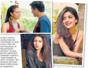  ??  ?? (Clockwise) Lena Christense­n and Shreyas Talpade in a still from Bombay To Bangkok; Mawra Hocane made her Bollywood debut with Sanam Teri Kasam; Mahira Khan