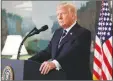  ?? AP PHOTO ?? President Donald Trump pauses as he speaks in the Diplomatic Reception Room of the White House in Washington about the mass shooting in Las Vegas.