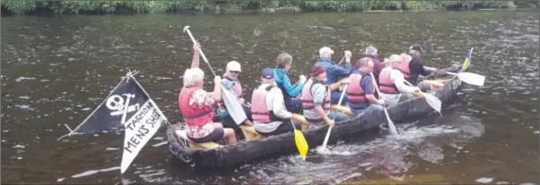  ??  ?? The Taghmon Men’s Shed currach takes to the water after a summer of hard work.