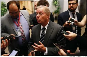  ?? AP/PATRICK SEMANSKY ?? “This is a lynching in every sense,” Sen. Lindsey Graham, R-S.C., said Tuesday in defending President Donald Trump’s tweet calling the impeachmen­t inquiry a “lynching,” adding, “If Republican­s were doing this, you’d be OK with it, calling it a political lynching because that’s literally what it is.”