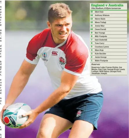  ?? Photo / Getty Images ?? Owen Farrell will guide England against Australia in a shock selection.