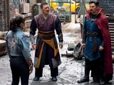  ?? ?? Xochitl Gomez as America Chavez, Benedict Wong as Wong, and Benedict Cumberbatc­h as Doctor Strange in a scene from ‘Doctor Strange in the Multiverse of Madness’