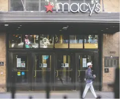  ?? Demetrius Freeman / Bloomb erg files ?? Macy’s sales for the three months ended in February probably fell around 45 per cent from the same period a year earlier, and the temporary pandemic-related closure of its store in New York City, above, won’t help it profit.