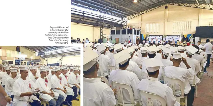  ??  ?? Bajunaid Kasim led 542 graduates at a ceremony at the New Bilibid Prison in Muntinlupa City attended by Education Secretary Armin Luistro.