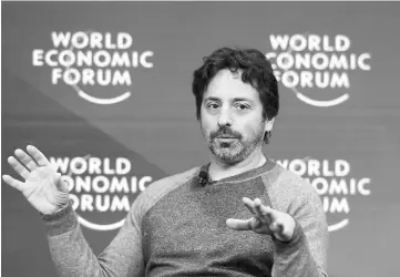  ??  ?? Google co-founder Brin gestures during a session of the World Economic Forum, on Jan 19 in Davos.