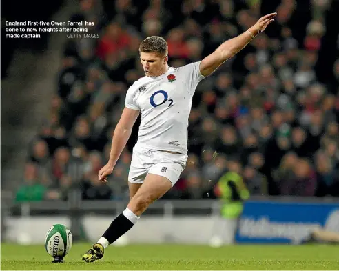  ?? GETTY IMAGES ?? England first-five Owen Farrell has gone to new heights after being made captain.