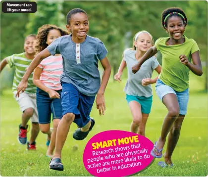  ?? ?? Movement can lift your mood.
SMARTMOVE shows that Research physically who are do people to more likely active are education. better in