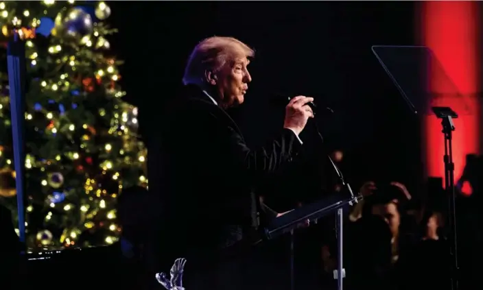  ?? Photograph: Yuki Iwamura/AP ?? Donald Trump speaks during the New York Young Republican Club's annual gala at Cipriani Wall Street, on Saturday.