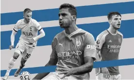  ?? Composite: Guardian Picture Desk ?? From left: Tottenham’s James Maddison, Rodri of Man City and Declan Rice of Arsenal. Can anyone stop City winning another title?