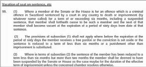  ?? Nkambule) (Pic: Mfanukhona ?? The section of the Constituti­on of the Kingdom of Eswatini which deals with court cases involving members of Parliament