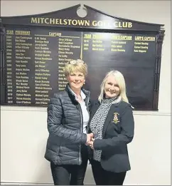  ?? ?? Outgoing lady captain, Kate Biggane hands over the reins to lady captain, Mairead Perry.