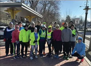  ?? PHOTO PROVIDED ?? Participan­ts in a group run organized by the Onteora Runner Club are photograph­ed Saturday, Feb. 17, 2024, before starting from the entrance to the Kingston Greenline off East Chester Street in Midtown Kingston, N.Y.