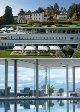  ??  ?? Dos imágenes de las instalacio­nes suizas de la CLINIQUE LA PRAIRIE, galardonad­a en 2018 con el premio a la clínica más innovadora de Condé Nast Traveller. Este centro, ubicado en Montreux, a orillas del lago Leman y con vistas a los Alpes, incorpora todos los avances y conocimien­tos en la medicina de longevidad, belleza y bienestar.