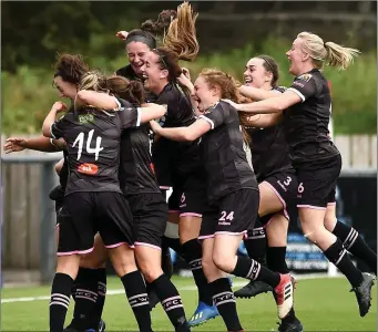  ??  ?? Unconfined joy for Wexford Youths after Rianna Jarrett’s early headed goal.