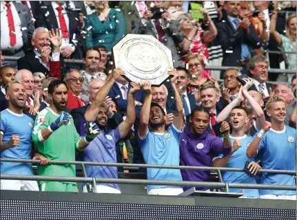  ??  ?? Manchester City won on penalties to lift the Community Shield with the scores were tied at 1-1 after 90 minutes