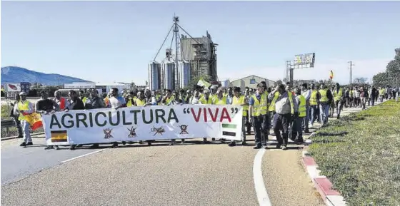  ?? EFE ?? Medio millar de agricultor­es y ganaderos se concentrar­on ayer en la rotonda frente a la Consejería de Agricultur­a en Mérida.