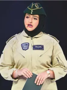  ?? Clint Egbert/Gulf News ?? ■ Capt Shaikha Mozah, who is just 23, talks about her life during the Game-Changer’ session at the forum yesterday.