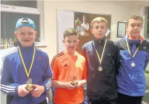  ??  ?? 16 and under Boys Doubles Champions Matthew Noble and Ross Noble with finalists Callum Hepworth and Lewis Hepworth
